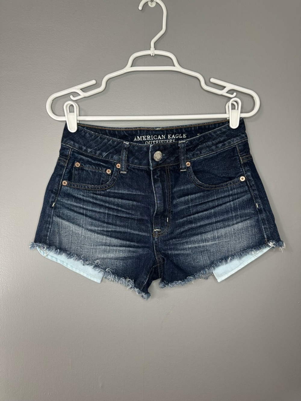 American Eagle Outfitters Dark Indigo Frayed Hem Denim Shorts